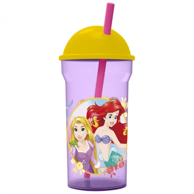 Стакан пластиковый с соломинкой и крышкой-полусферой (прозрачный, 460 мл).