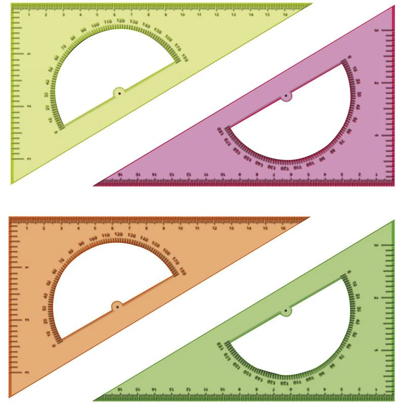 Треугольник 30°, 16см, прозрачный флуоресцентный, 4цв., с транспортиром: ТК01 Треугольник 30°, 16см, прозрачный флуоресцентный, 4цв., с транспортиром: ТК01