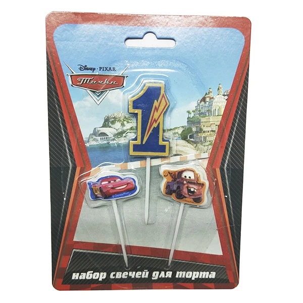 Свечи для торта Дисней Тачки (цифра 1, тачки 2 шт)