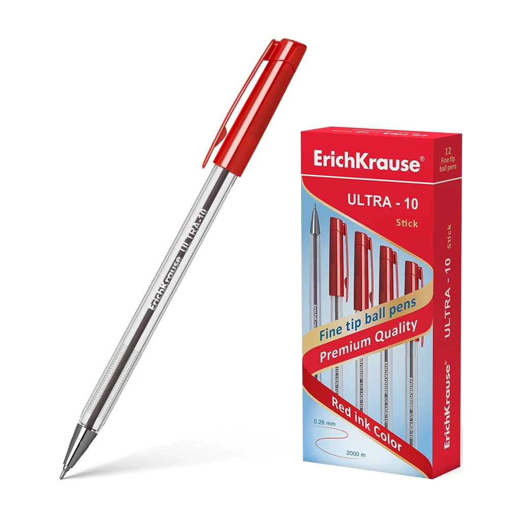 Ручка шариковая ErichKrause® ULTRA-10, цвет чернил красный (в коробке по 12 шт.) Ручка шариковая ErichKrause® ULTRA-10, цвет чернил красный (в коробке по 12 шт.)