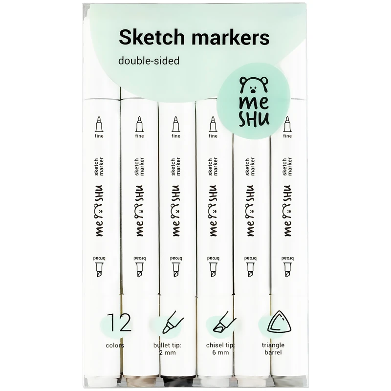 Набор маркеров для скетчинга MESHU, 12цв., серые цвета