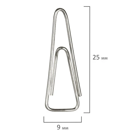 Скрепки BRAUBERG, 25 мм, никелированные, треугольные, 100 шт., в картонной