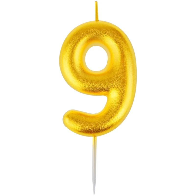 Свеча для торта с держателем MESHU "Цифра 9", 6см, золотая, блистер Свеча для торта с держателем MESHU "Цифра 9", 6см, золотая, блистер