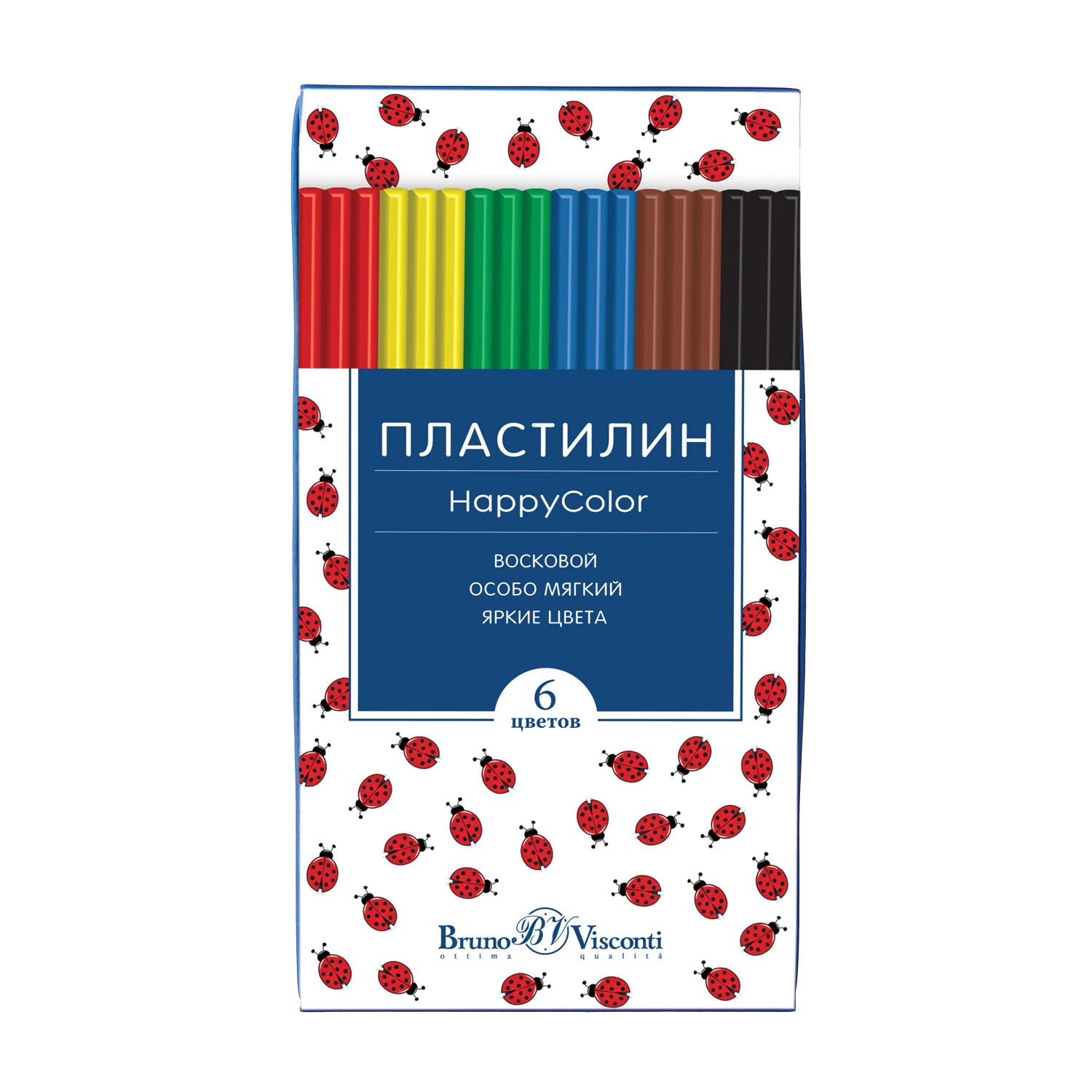 ПЛАСТИЛИН ВОСКОВОЙ "Happycolor", 6 ЦВ., 125 Г. В КОРОБКЕ-ПЕНАЛЕ С