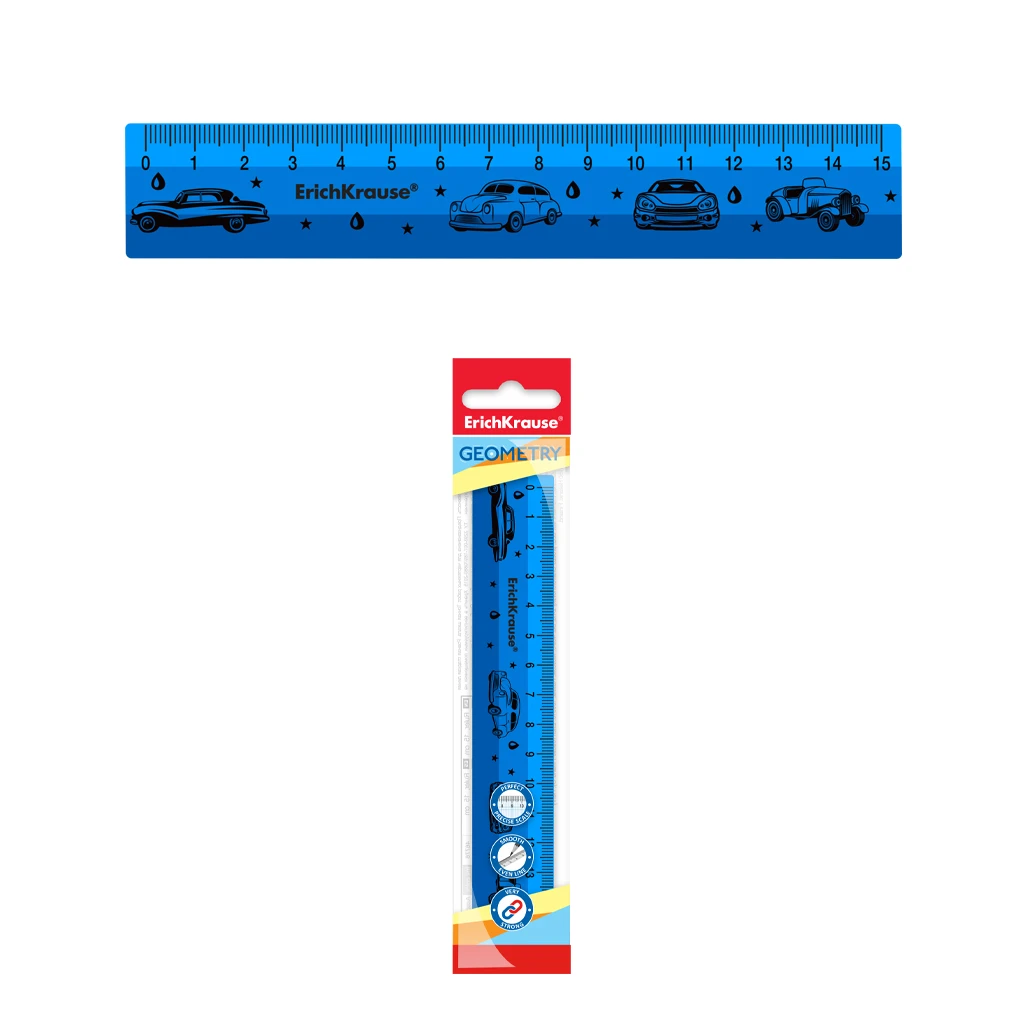 Линейка пластиковая Erich Krause® Vintage Car, 15см, синяя, во флоупаке Линейка пластиковая Erich Krause® Vintage Car, 15см, синяя, во флоупаке