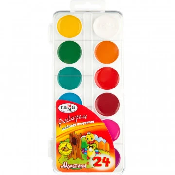 Краски акварельные Гамма МУЛЬТИКИ 24цв, пласт.уп., б/к,211046_24