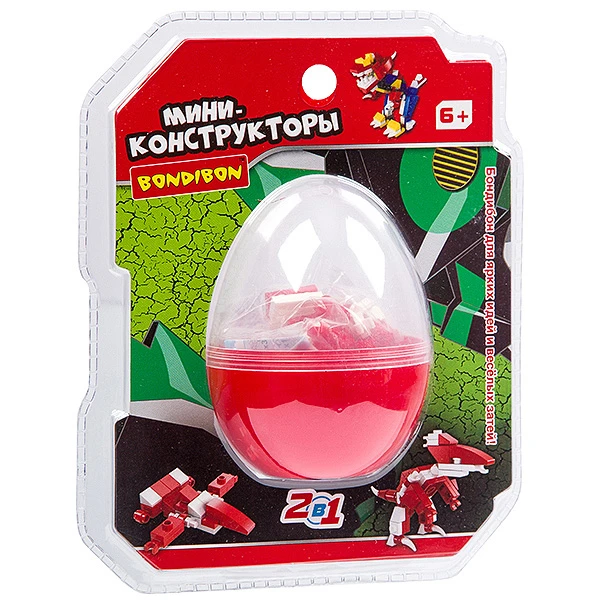 Мини-конструктор в красн. яйце, 2в1-динозавр , 51 дет., BONDIBON, PVC 17?14,5?6 Мини-конструктор в красн. яйце, 2в1-динозавр , 51 дет., BONDIBON, PVC 17?14,5?6