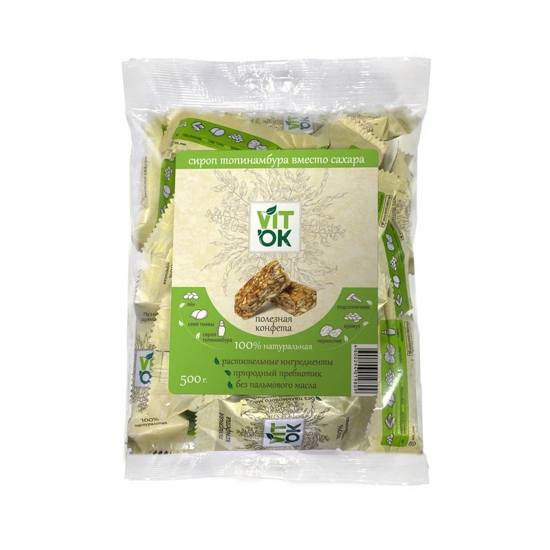 Батончик мюсли Конфеты неглазированные VITok с топинамбуром, 500г Батончик мюсли Конфеты неглазированные VITok с топинамбуром, 500г