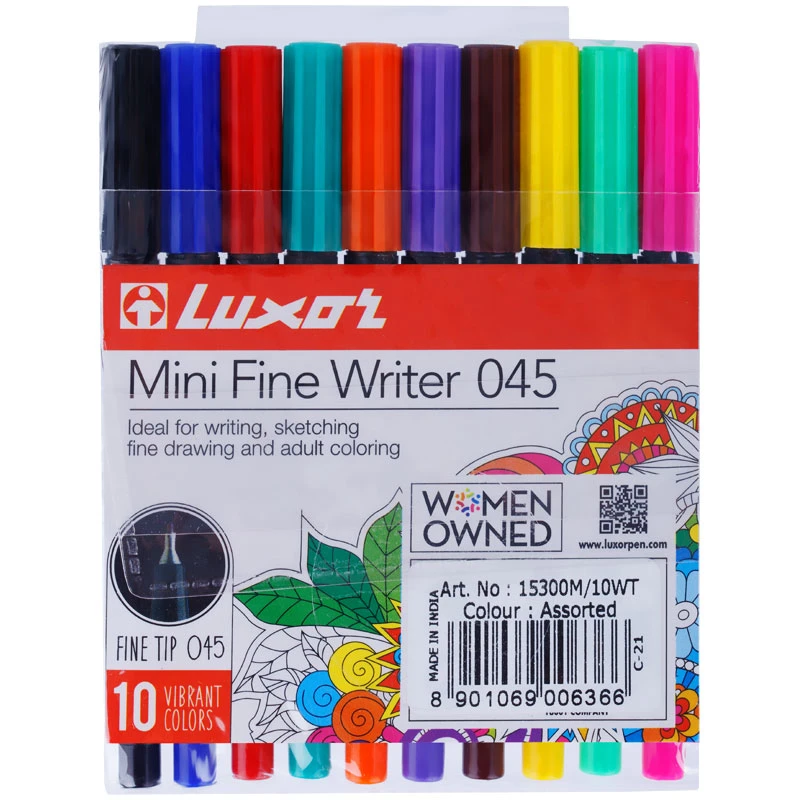 Набор капиллярных ручек Luxor "Mini Fine Writer 045" 10цв., 0,8мм,