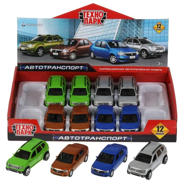 Машина металлическая RENAULT LOGAN/DUSTER 12 см, двери, багаж, инерц, в асс.