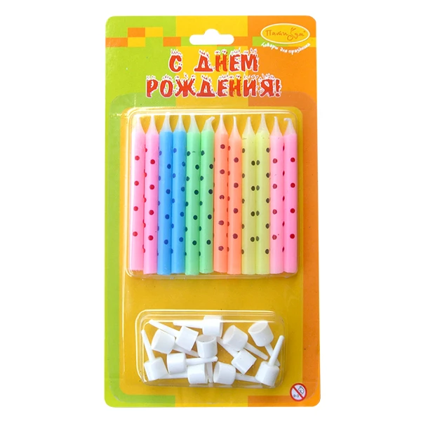 Свечи В горошек ассорти 12шт с держателями 6 см