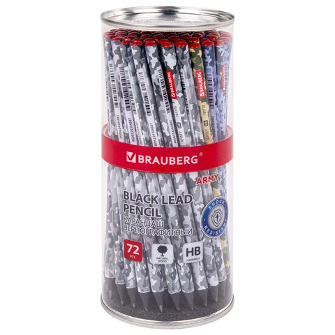Карандаш чернографитный BRAUBERG "ARMY", 1 шт., HB, корпус ассорти, Карандаш чернографитный BRAUBERG "ARMY", 1 шт., HB, корпус ассорти,