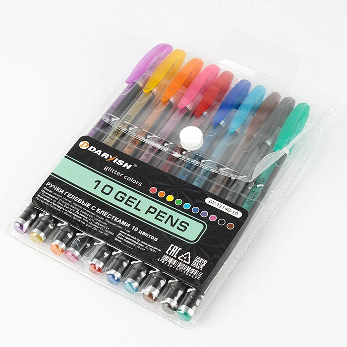Набор ручек гелевых 10цв. "Darvish" с блёстками упаковка на кнопке