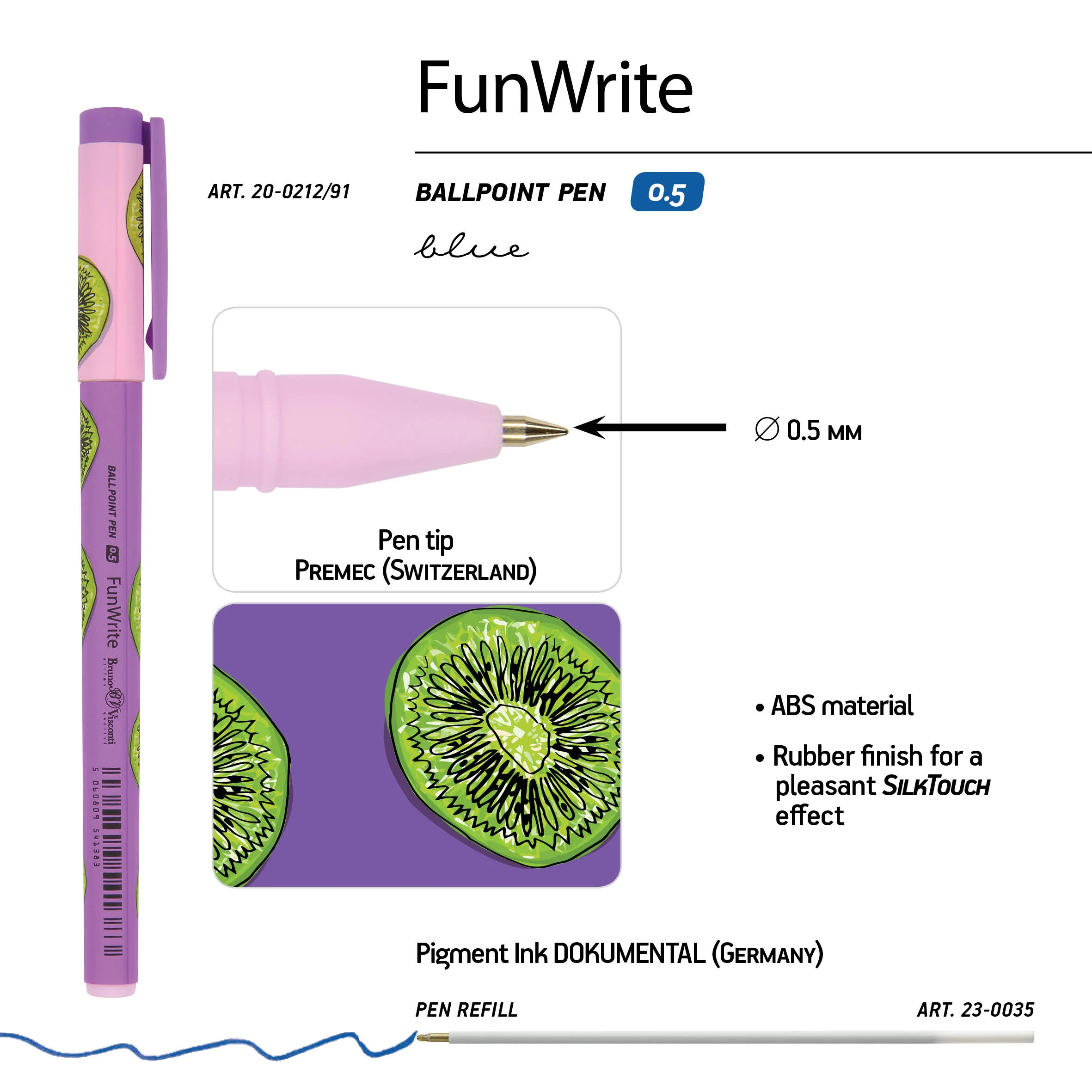 РУЧКА "FunWrite. Fresh & fruity. Киви" ШАРИКОВАЯ 0.5 ММ, СИНЯЯ РУЧКА "FunWrite. Fresh & fruity. Киви" ШАРИКОВАЯ 0.5 ММ, СИНЯЯ