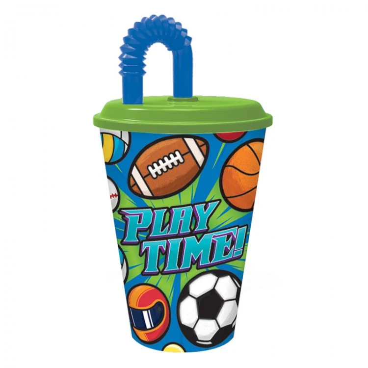 Стакан пластиковый с соломинкой и крышкой (спортивный, 430 мл) Спорт