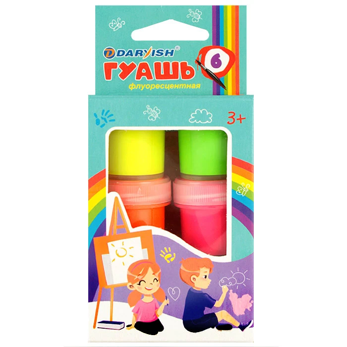 Гуашь 6 цветов флуоресцентная 60мл., картонная упаковка (набор)