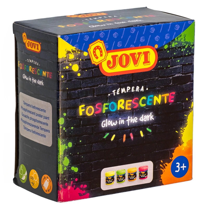 Гуашь JOVI, 04 цв., 55мл, светящаяся в темноте, картонная коробка