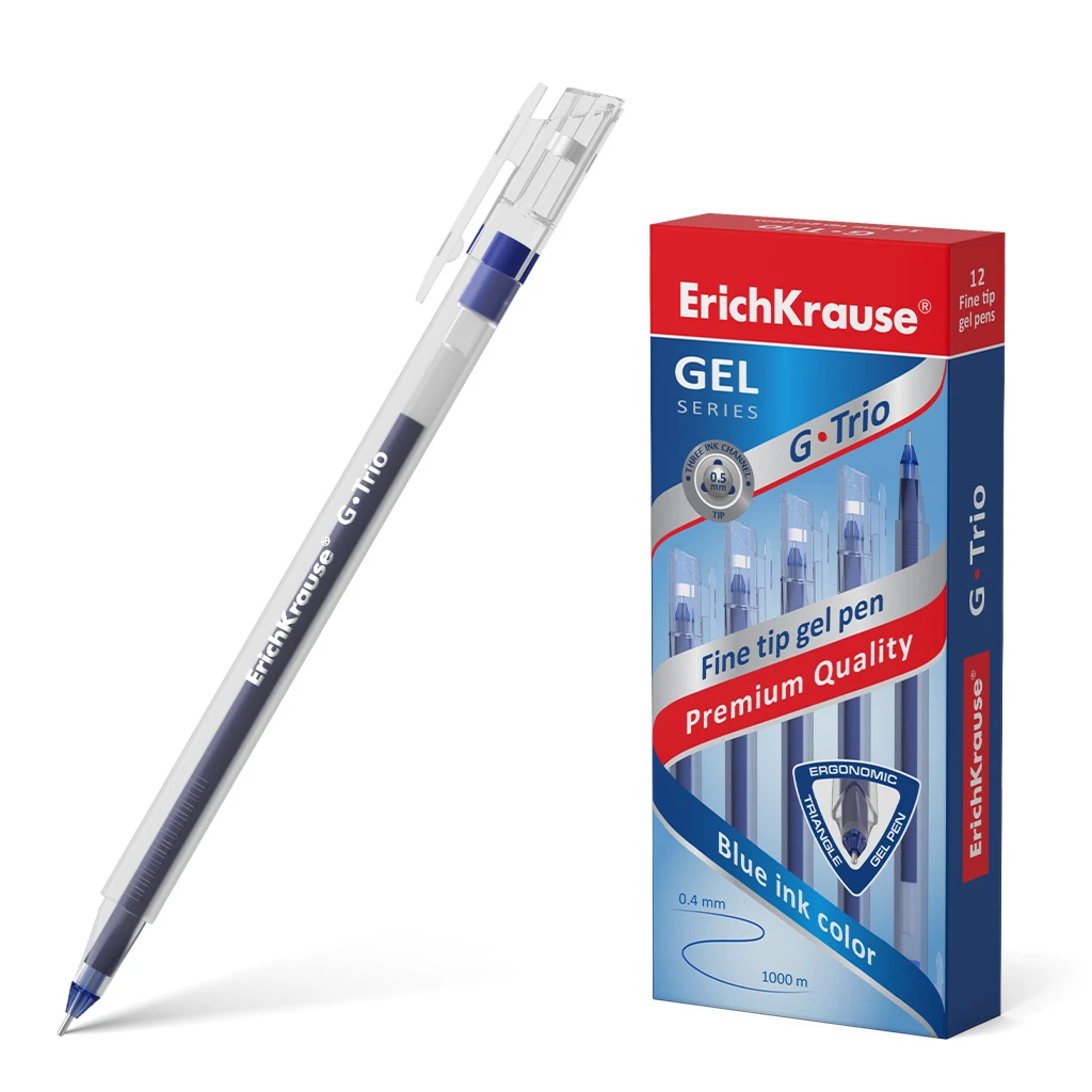 Ручка гелевая ErichKrause® G-Trio, цвет чернил синий (в коробке по 12 штук) Ручка гелевая ErichKrause® G-Trio, цвет чернил синий (в коробке по 12 штук)