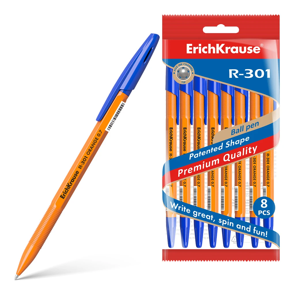Ручка шариковая ErichKrause® R-301 Orange Stick 0.7, цвет чернил синий (в пакете Ручка шариковая ErichKrause® R-301 Orange Stick 0.7, цвет чернил синий (в пакете