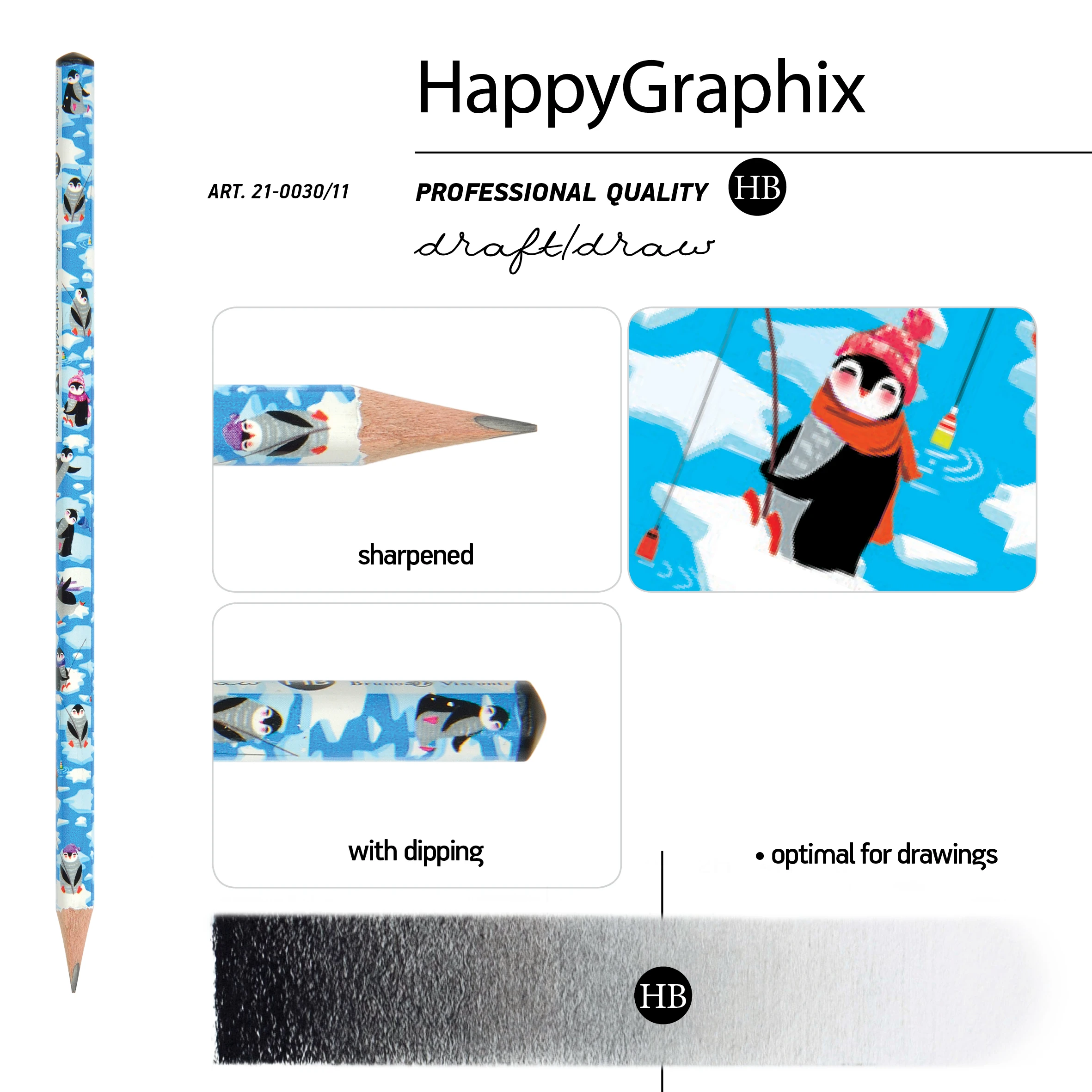 КАРАНДАШ ЧЕРНОГРАФИТОВЫЙ "HappyGraphix" ПИНГВИНЫ НВ КАРАНДАШ ЧЕРНОГРАФИТОВЫЙ "HappyGraphix" ПИНГВИНЫ НВ