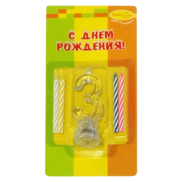 Набор свечей Цифра 3 с мигающим держателем 4 шт 7 см