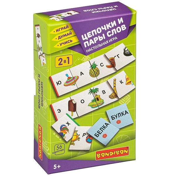 Настольная игра "ЦЕПОЧКИ И ПАРЫ СЛОВ" 2 в 1 Играй Думай Учись Bondibon Настольная игра "ЦЕПОЧКИ И ПАРЫ СЛОВ" 2 в 1 Играй Думай Учись Bondibon