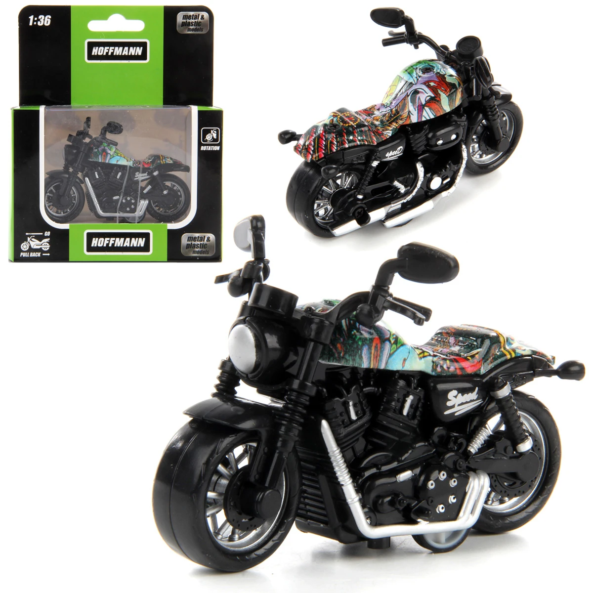 Мотоцикл металлический 1:36, руль вращается, инерционный Мотоцикл металлический 1:36, руль вращается, инерционный