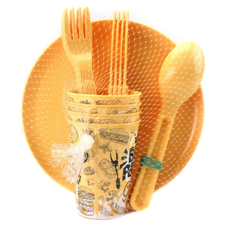 Набор для пикника с декором, 20 предметов на 4 персоны, (бледно-желтый)