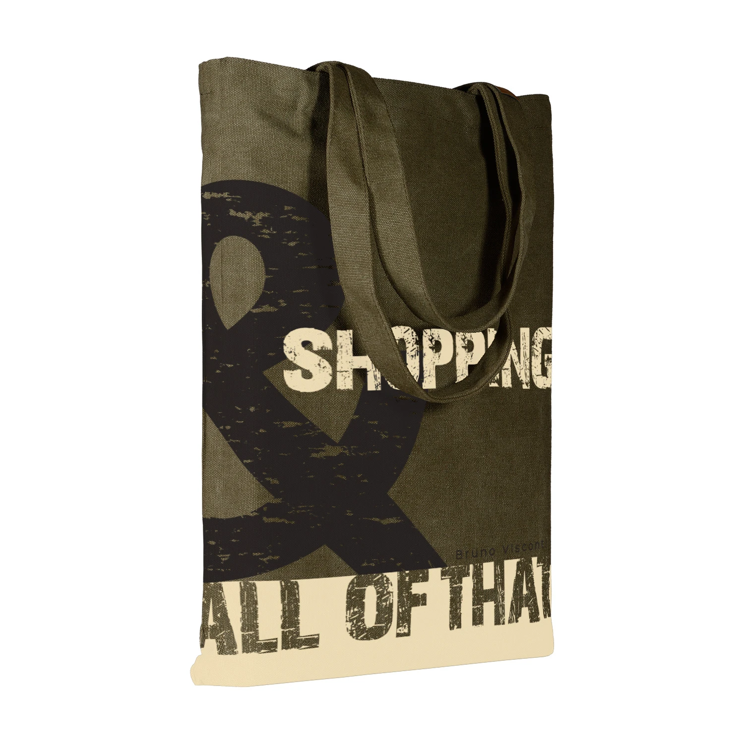 СУМКА-ШОППЕР С КАРМАНОМ, ЦВЕТ ХАКИ "SHOPPING &..." 35x47 cm