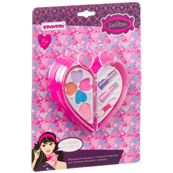 Набор детской декоративной косметики Bondibon Eva Moda, CRD 17,2х23 см, сердце, Набор детской декоративной косметики Bondibon Eva Moda, CRD 17,2х23 см, сердце,