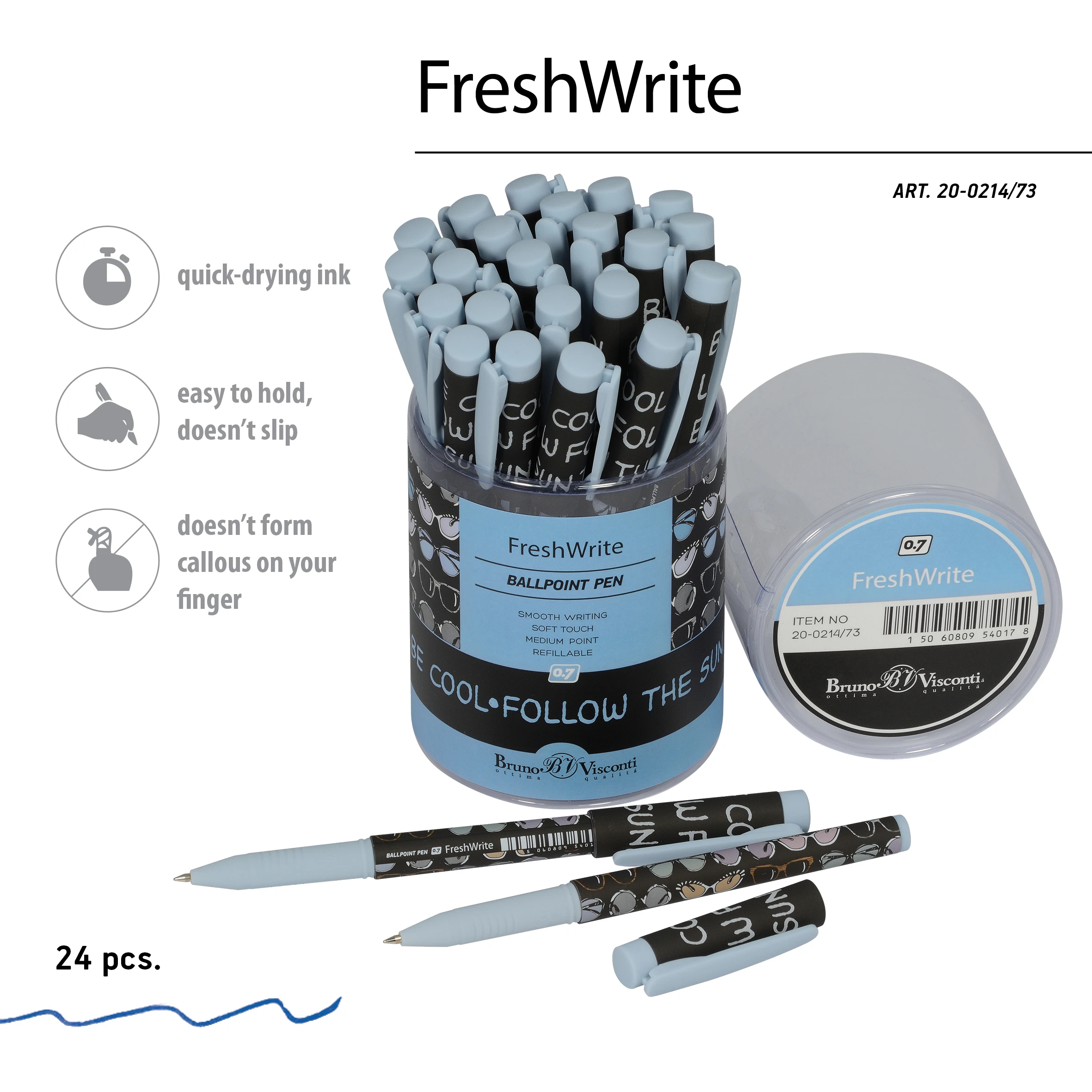 РУЧКА "FreshWrite. Дамские штучки. Очки" ШАРИКОВАЯ 0.7 ММ, СИНЯЯ