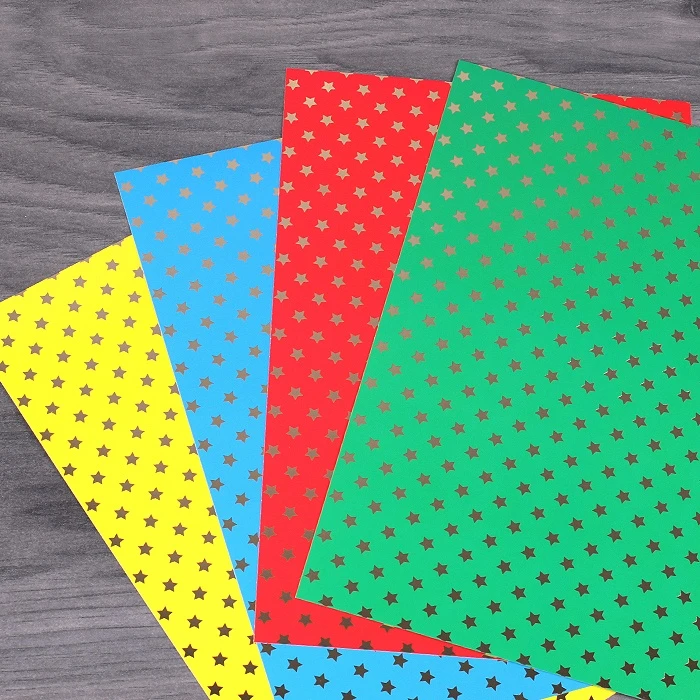 Картон цветной поделочный с тиснением А4 4л. 4цв. "Звёздочки"