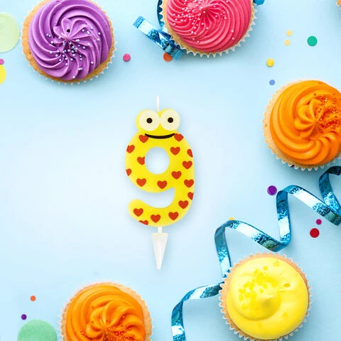 Свеча-цифра для торта "9" "С глазками", 6 см, ЗОЛОТАЯ