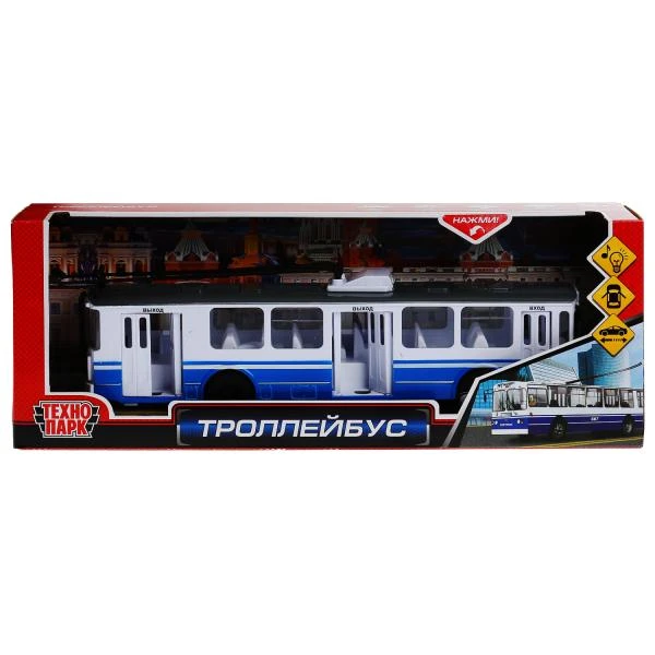 Машина пластик свет-звук ТРОЛЛЕЙБУС, 31,5 см, двери, инерция, Технопарк