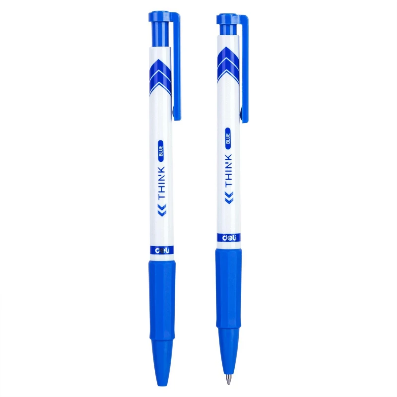 Ручка шариковая автоматическая Think, диаметр шарика 0,7 мм, резин манж, синяя