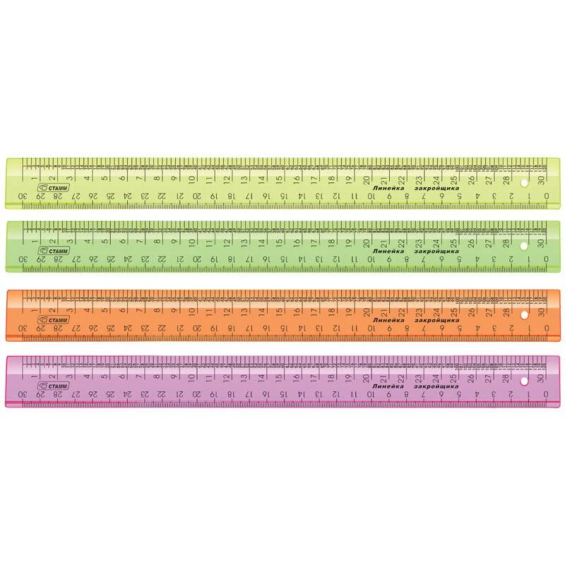 Линейка закройщика 30см, флуоресцентная прозрачная, 4цв.: ЛН72 штр.: Линейка закройщика 30см, флуоресцентная прозрачная, 4цв.: ЛН72 штр.: