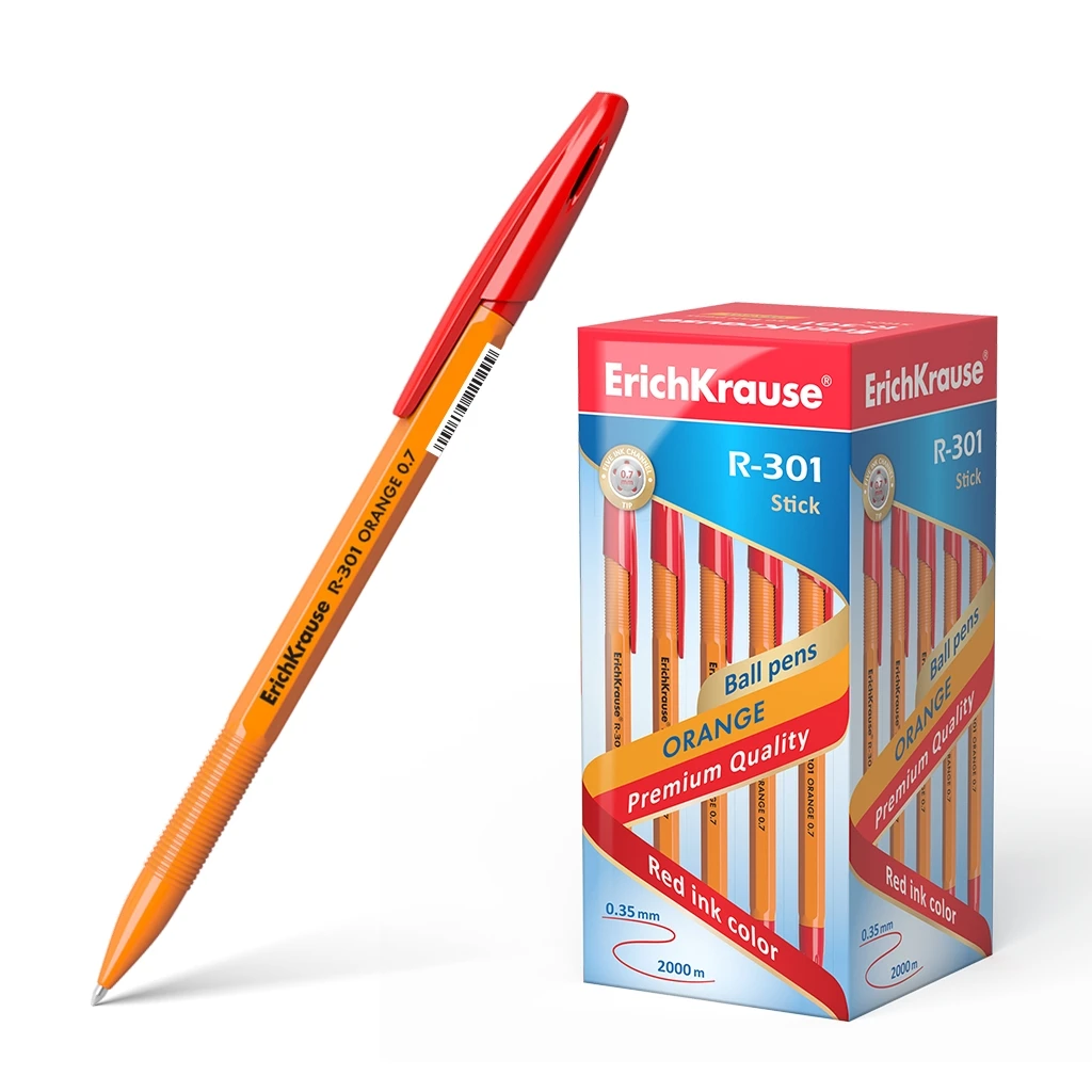Ручка шариковая Erich Krause® R-301 Orange Stick 0.7, цвет чернил красный (в