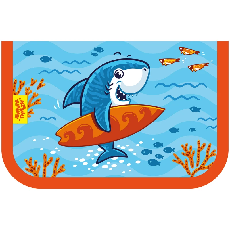 Пенал 1 отделение, 200*130 Мульти-Пульти "Surf Shark", доп. секция,