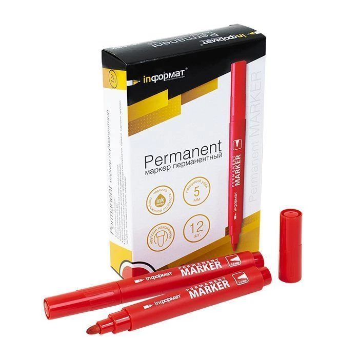 Маркер перманент. inФОРМАТ PERMANENT 2 мм красн. круглый: PM01R штр.: