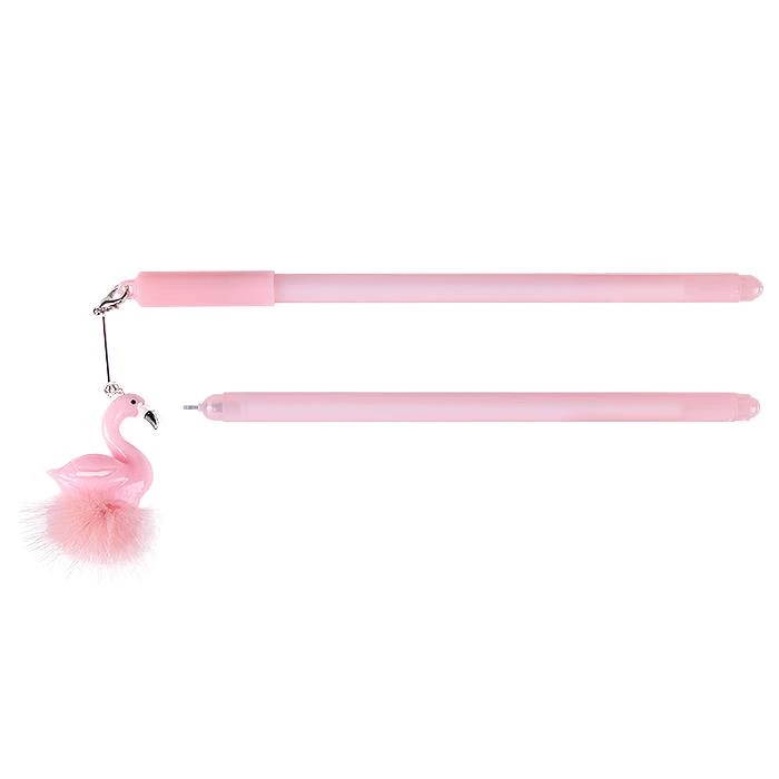 Ручка гелевая синяя "Darvish" с брелоком Фламинго с мехом