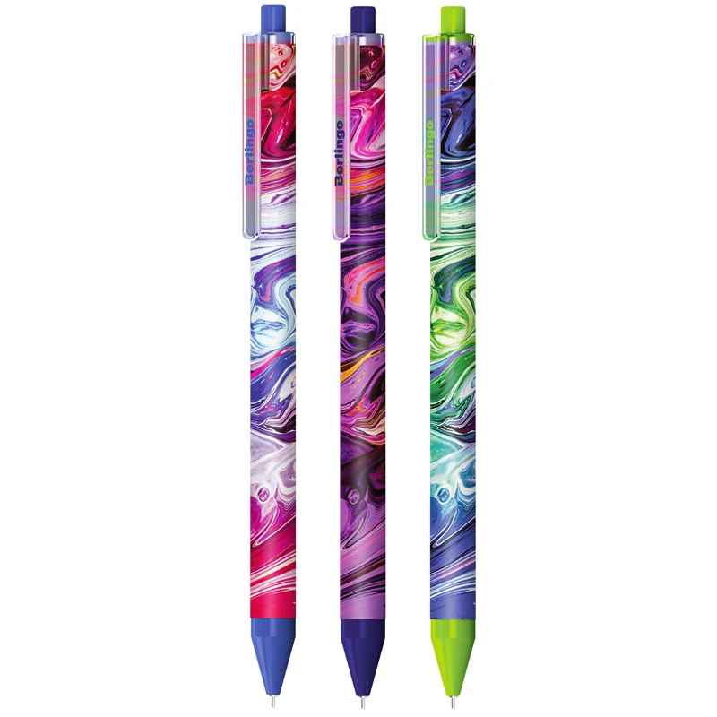 Ручка шариковая автоматическая Berlingo "Liquid Wave" синяя, 0,7мм,