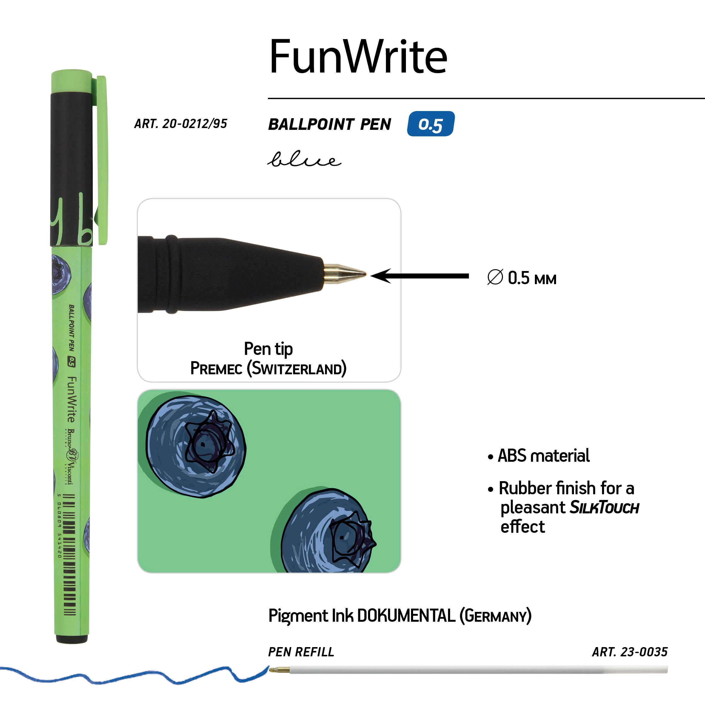 РУЧКА "FunWrite. Ягоды. Графика. Голубика" ШАРИКОВАЯ 0.5 ММ, СИНЯЯ РУЧКА "FunWrite. Ягоды. Графика. Голубика" ШАРИКОВАЯ 0.5 ММ, СИНЯЯ