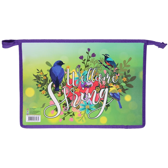 Папка для тетрадей А4 на молнии Весенние птички Папка для тетрадей А4 на молнии Весенние птички