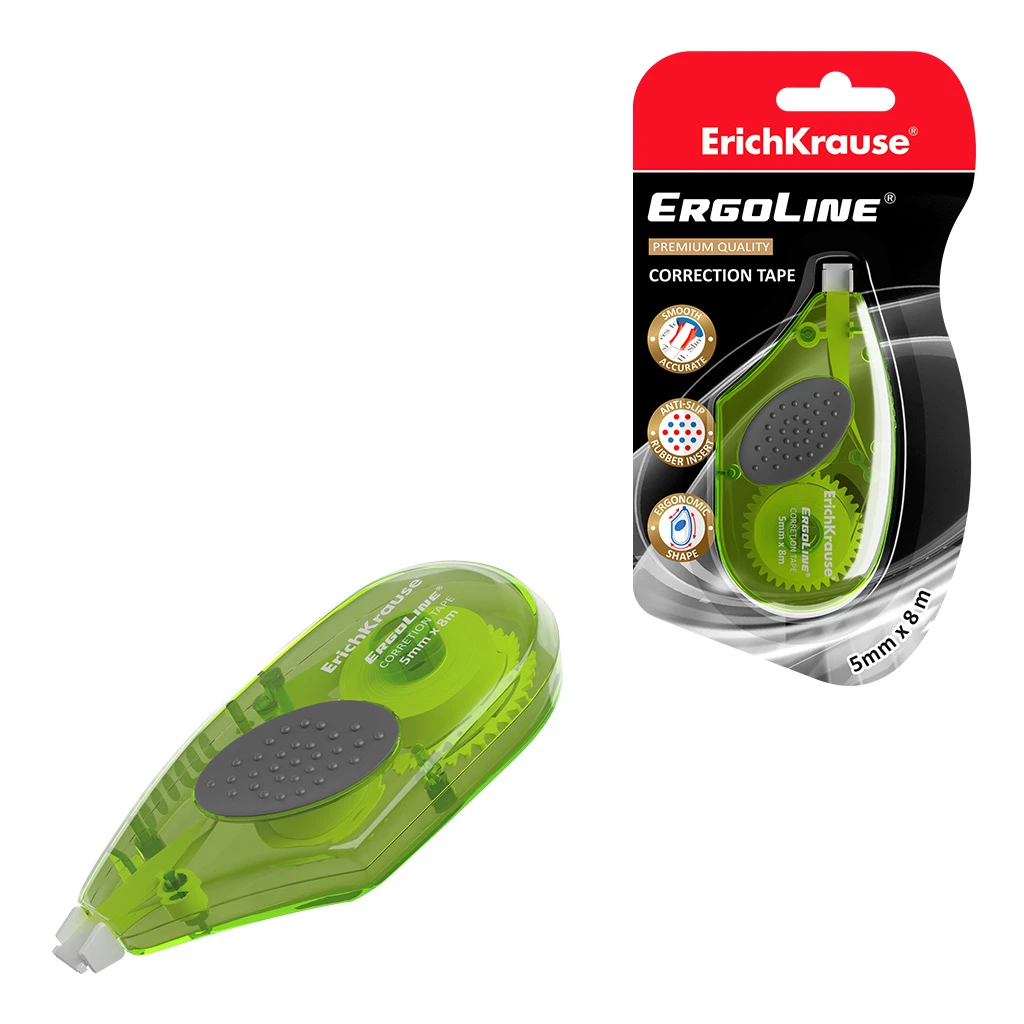Корректирующая лента ErichKrause® ErgoLine® с резиновой вставкой, 5мм х 8м (в