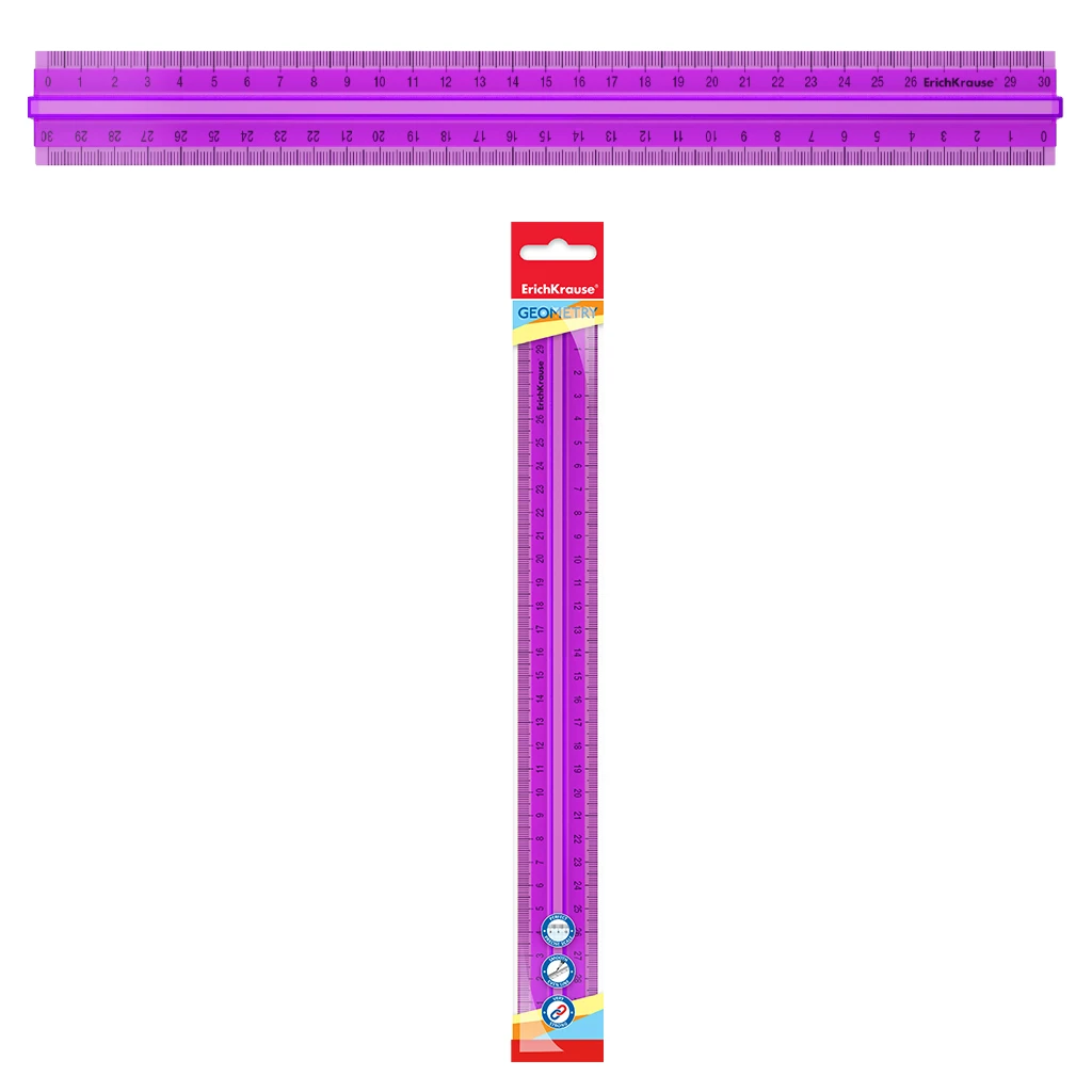 Линейка с держателем пластиковая ErichKrause® Neon, 30см, розовый, во флоупаке