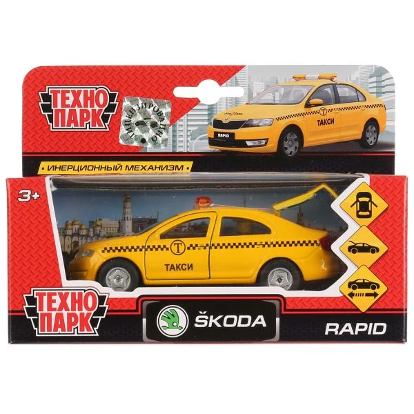 Машина металл SKODA rapid ТАКСИ, 12 cm, дв., багаж., инерция, Технопарк