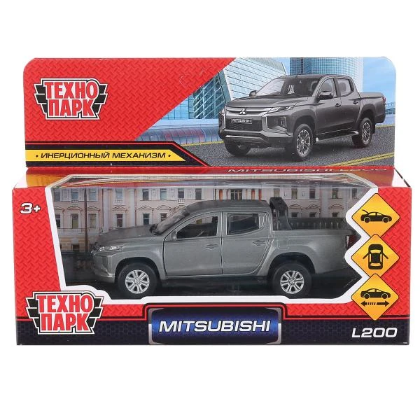 Машина металл MITSUBISHI L200 PICKUP матовый серый 13 см, двери, багаж,