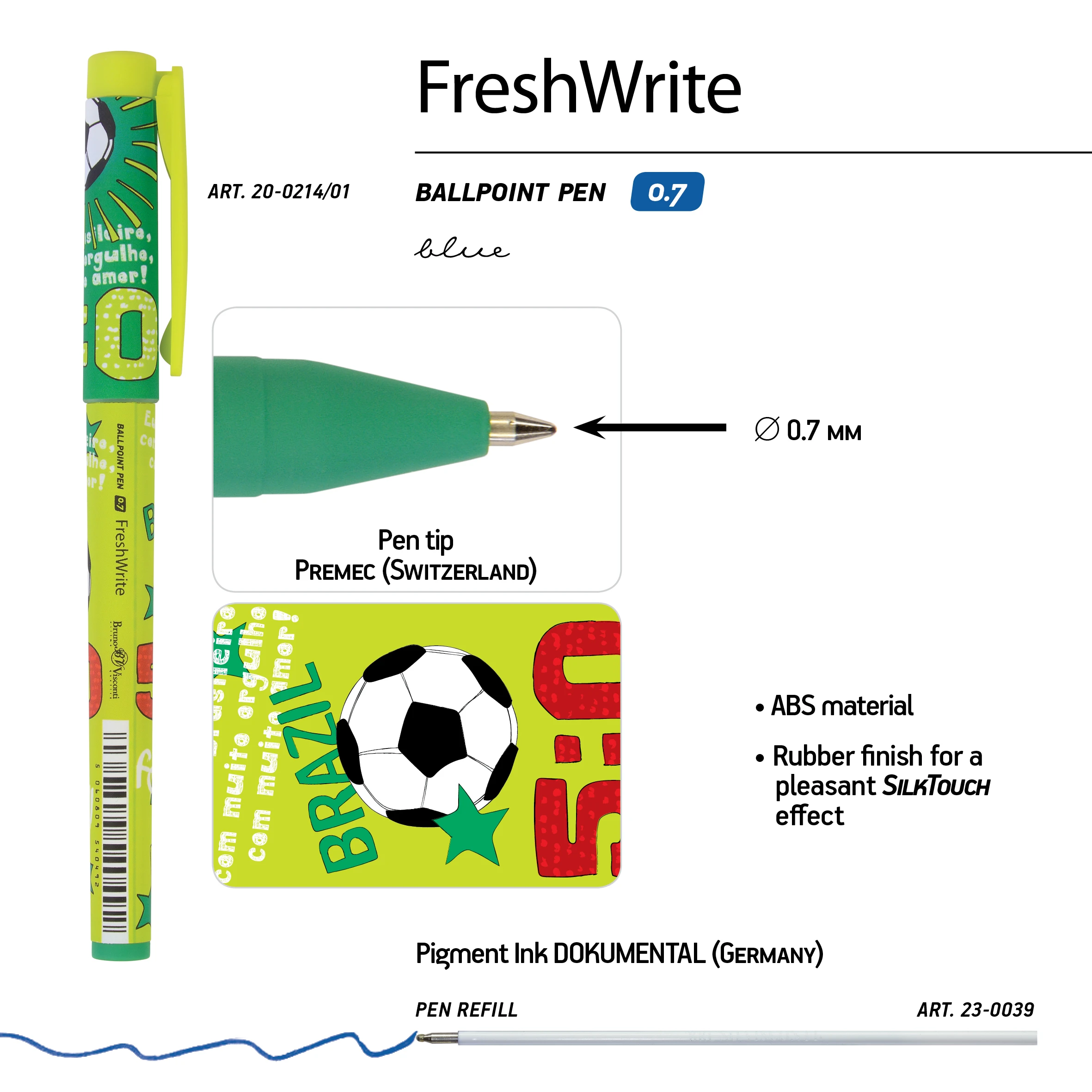 РУЧКА "FreshWrite. Футбол. Чемпионы. Бразилия", ШАРИКОВАЯ 0.7 ММ, РУЧКА "FreshWrite. Футбол. Чемпионы. Бразилия", ШАРИКОВАЯ 0.7 ММ,