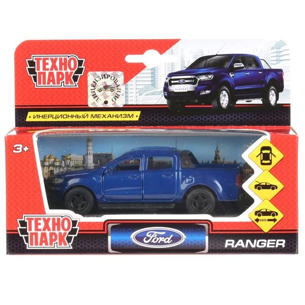 Машина металл FORD ranger ПИКАП, 12 см, .дв., багаж., инерция, СИНИЙ, Технопарк