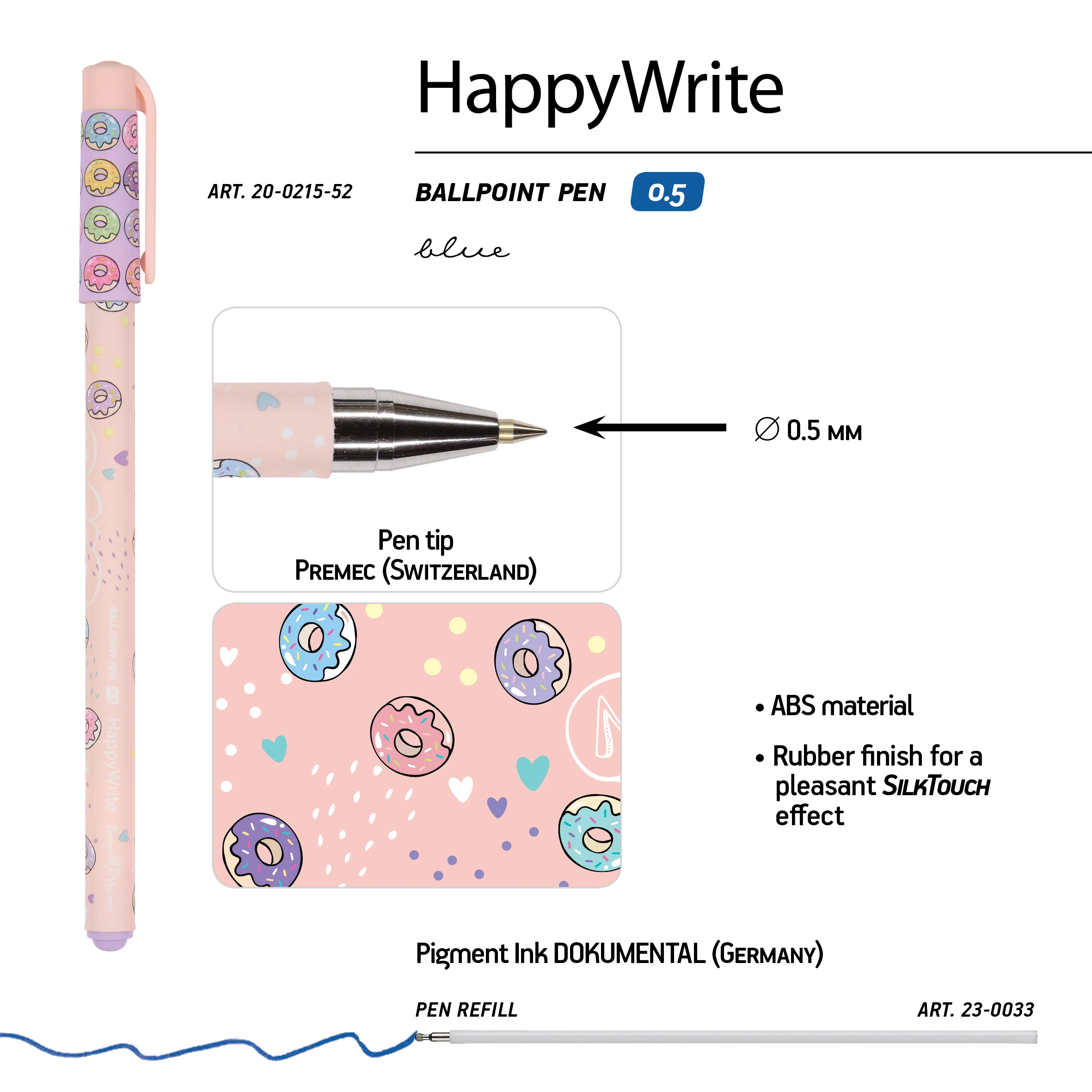 РУЧКА "HappyWrite. My Sweet. Пончики" 0.5 ММ, СИНЯЯ РУЧКА "HappyWrite. My Sweet. Пончики" 0.5 ММ, СИНЯЯ